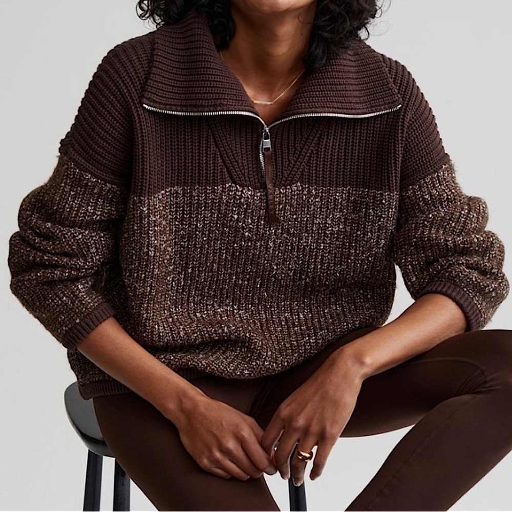Varley Willard Half Zip True Knit Sweater Coffee Bean Brown XS
